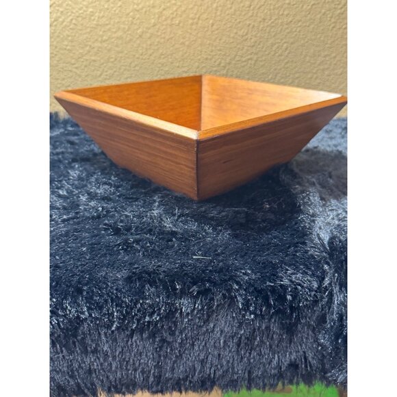 Mid-Century Modern Square Wooden Serving Bowl Handmade Walnut Finish - Picture 2 of 8